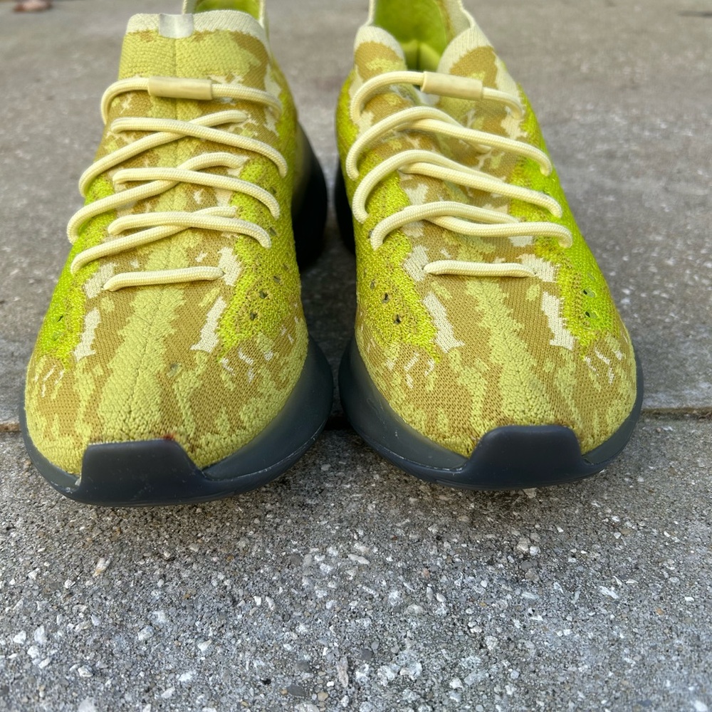 Yeezy Green and Yellow Sneakers with Knitted Upper
